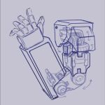  arrow_(symbol) english_commentary joints lextodrawstuff mecha monochrome no_humans open_hand original robot_joints science_fiction sketch solo x-ray_vision 