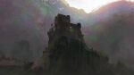  bridge castle film_grain highres no_humans original outdoors rock scenery silhouette zero808w 