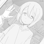  1girl bedroom briiin greyscale highres indoors looking_at_mirror mirror monochrome reflection room shima_rin shirt short_hair sketch solo solo_focus yurucamp 