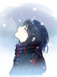  1girl black_hair closed_eyes ears_visible_through_hair hieung highres long_sleeves original outdoors scarf short_hair snow 