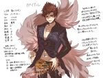  1boy belial_(granblue_fantasy) black_hair crossover fate/grand_order fate_(series) feather_boa gatibn granblue_fantasy male_focus parody pectorals red_eyes shading solo translation_request 