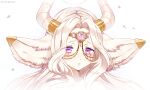  1girl animal_ears artist_name blonde_hair blush circlet collarbone commentary commission crying english_commentary face furry gem hair_intakes half-closed_eyes horns long_hair looking_at_viewer methynecros original parted_lips shiny shiny_hair simple_background solo tears teeth upper_body violet_eyes watermark white_background 