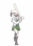  1girl akiyama_yukari baseball_bat brown_eyes brown_hair closed_mouth girls_und_panzer messy_hair ooarai_school_uniform pleated_skirt school_uniform short_hair simple_background skirt solo standing ueyama_michirou white_background 