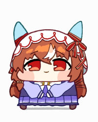  1girl animal_ears brown_hair chibi chibi_only commentary_request deformed full_body hidori_neko_(scarlet_cat_all) horse_ears horse_girl horse_tail long_hair red_eyes school_uniform smile solo still_in_love_(umamusume) tail tracen_school_uniform umamusume veil 
