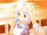  game_cg good_end haimura_kiyotaka happy pet petting shiraki_aeka sunset white_hair yume_miru_kusuri 