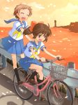  bad_id bicycle multiple_girls okina_sai okina_sen original ponytail school_uniform serafuku short_hair 
