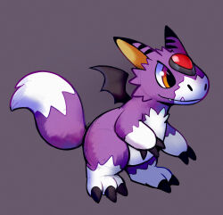  bat_wings brown_eyes claws digimon digimon_(creature) dorumon mini_wings no_humans purple_fur rumwik simple_background solo tail two-tone_fur white_fur wings 