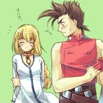  1girl blonde_hair blush braid brown_hair colette_brunel lloyd_irving long_hair lowres tales_of_(series) tales_of_symphonia translated 