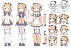 15tsugai 1girl :< a.i._voice adachi_rei ahoge apron arm_warmers black_bow black_headband black_ribbon black_shoes black_skirt black_vest bow braid bun_cover commentary_request double_bun drill_hair expressionless frilled_skirt frills garter_straps hair_bun hair_ribbon headband headlamp highres leg_warmers nise_chuugokugo_(utau) one_side_up open_mouth orange_arm_warmers orange_eyes orange_hair orange_tabard orange_trim radio_antenna reference_sheet ribbon shoes short_hair simple_background single_braid skirt solo standing tabard thigh_strap two-tone_bow two_side_up vest white_apron white_arm_warmers white_background white_bow white_leg_warmers white_ribbon white_tabard 
