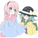  2girls blush frills green_eyes green_hair hairband hat hat_ribbon komeiji_koishi komeiji_satori multiple_girls pink_eyes pink_hair ribbon shipu_(toppintetratorten) short_hair siblings sisters tears touhou wide_sleeves 