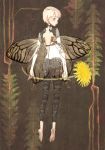  antenna back barefoot buggirl dandelion flower houzuki_kaoru insect_girl looking_back original pink_hair short_hair wings 