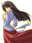 1girl black_hair hairband highres long_hair long_skirt red_skirt skirt solo tohno_akiha toono_akiha tsukihime wind