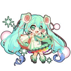  1girl animated animated_png aqua_hair aqua_ribbon black_dress black_outline black_shoes blinking blue_hair blush braid bubble cape chibi chibi_only detached_sleeves dress dress_flower floating_clothes flower flower_underskirt full_body game_asset gradient_hair green_eyes hair_flower hair_ornament hair_tie hatsune_miku hatsune_miku_graphy_collection high_heels holding holding_microphone long_hair looking_at_viewer low-braided_long_hair low-tied_long_hair magical_mirai_miku magical_mirai_miku_(2021) microphone multicolored_hair open_mouth outline pink_cape ribbon shirt shoes smile socks solo sparkle standing transparent_background twintails very_long_hair vocaloid white_shirt white_sleeves white_socks 