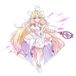  absurdres antenna_hair blonde_hair brooch capelet closed_mouth commentary cure_arcana_shadow diamond_hairband dress frilled_capelet frilled_cuffs frills full_body gradient_hair hair_intakes heart heart_brooch highres holding holding_rod jewelry long_hair looking_at_viewer magical_girl meitantei_precure! moria_luluka multicolored_hair pink_eyes pink_hair precure purple_veil rod senada37 smile tear_arcana_rod thigh-highs veil very_long_hair white_capelet white_dress white_thighhighs 