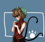  brown_hair cat_ears cat_tail chen earrings hat jewelry mugishima_orie multiple_tails paw_print short_hair solo tail touhou 