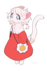 1girl aged_down animal_feet animal_hands blue_eyes body_fur braid cat_girl child cocri commentary_request dress full_body furry furry_female highres looking_at_viewer original princess_koyuki_(cocri) red_dress simple_background solo standing tail white_background white_fur white_hair 