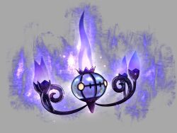  chandelure commentary_request fire floating full_body grey_background highres no_humans pokemon pokemon_(creature) pokemon_focus purple_fire redamber334 solo yellow_eyes 