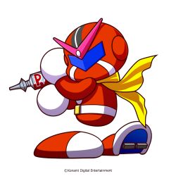  1boy artist_request assault_visor belt black_helmet blue_visor bodysuit copyright_notice energy_gun gloves gun helmet highres holding holding_gun holding_weapon jikkyou_powerful_pro_yakyuu jikkyou_powerful_pro_yakyuu_(style) looking_back multicolored_helmet multicolored_shoes no_mouth official_art power_pro-kun_pocket power_pro-kun_pocket_7 rayman_limbs red_(power_pocket) red_bodysuit red_helmet red_shoes scarf shoes solo transparent_background two-tone_shoes v-fin weapon white_belt white_gloves white_helmet white_shoes yellow_scarf 