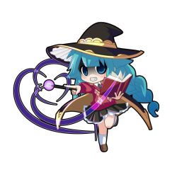  1girl absurdly_long_hair aqua_hair argyle_clothes argyle_sweater black_cape black_hat black_outline black_skirt blue_eyes blush book braid brown_shoes cape casting_spell chibi chibi_only clenched_teeth frilled_skirt frills full_body game_asset grey_necktie hat hatsune_miku hatsune_miku_graphy_collection holding holding_book holding_wand kneehighs long_hair long_sleeves looking_at_viewer magic necktie outline pleated_skirt red_sweater shaded_face shirt shirt_under_sweater shoes sidelocks skirt smile socks solo standing standing_on_one_leg sweater teeth transparent_background twin_braids v-shaped_eyebrows very_long_hair vocaloid wand white_shirt white_socks witch witch_hat 