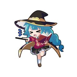  >_< 1girl absurdly_long_hair aqua_hair argyle_clothes argyle_sweater black_cape black_hat black_outline black_skirt blush book braid brown_shoes cape chibi chibi_only flying_sweatdrops frilled_skirt frills full_body game_asset grey_necktie hat hatsune_miku hatsune_miku_graphy_collection holding holding_book holding_wand kneehighs long_hair long_sleeves necktie open_mouth outline pleated_skirt raised_inner_eyebrows red_sweater shaded_face shirt shirt_under_sweater shoes sidelocks skirt socks solo standing standing_on_one_leg sweater transparent_background twin_braids v-shaped_eyebrows very_long_hair vocaloid wand white_shirt white_socks witch witch_hat 