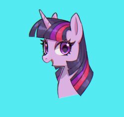  :d animal animal_focus black_hair blue_background choco_hosikawa chromatic_aberration colored_skin commentary_request cropped_torso eyelashes eyes_visible_through_hair film_grain from_side long_hair looking_at_viewer multicolored_hair my_little_pony my_little_pony:_friendship_is_magic no_humans open_mouth pink_streaks purple_skin purple_streaks sideways_glance simple_background smile solo star_(symbol) star_in_eye streaked_hair symbol_in_eye tongue twilight_sparkle unicorn violet_eyes 