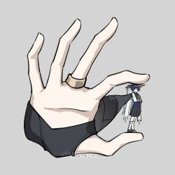  1boy alalen arm_at_side armor belt black_belt black_bow black_bridal_gauntlets black_shorts blue_cape blue_hat blue_jingasa blue_kimono blue_sleeves blunt_ends bow bridal_gauntlets cape closed_mouth commentary contrapposto faceless faceless_male foreshortening full_body furisode genshin_impact gold gold_ring grey_background hakama hakama_shorts hat japanese_armor japanese_clothes jingasa juban kimono kote kurokote layered_sleeves leg_warmers male_focus middle_ring no_eyes open_clothes open_hand open_kimono pleated_shorts purple_hair purple_sash sash scaramouche_(genshin_impact) short_sleeves shorts side_cape smile solo twitter_username untranslatable_commentary wanderer_(genshin_impact) white_kimono white_leg_warmers white_sleeves 