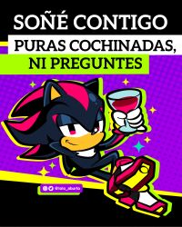  1boy alcohol animal_ears animal_nose arm_behind_head arm_up artist_name black_fur body_fur closed_mouth commentary crossed_legs cup drinking_glass flat_color full_body furry furry_male gloves half-closed_eyes hand_up highres holding holding_cup instagram_logo lolo_aburto looking_at_viewer male_focus purple_background red_eyes red_hair shadow_the_hedgehog shoes smile socks solo sonic_(series) spanish_text sparkle tail translated twitter_logo twitter_username two-tone_fur white_fur white_gloves white_socks wine wine_glass 