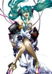  bad_id bare_shoulders detached_sleeves green_eyes green_hair hatsune_miku highres legs long_hair open_mouth payload.nov sitting solo twintails very_long_hair vocaloid 