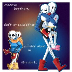  2019 2boys 2d absurdmage age_comparison aged_down aqua_hoodie armor artist_name black_shorts blue_background blue_jacket blue_outline blue_shorts boots border brothers cape carrying carrying_person child closed_eyes commentary dark_background digital_media drawstring duo english_commentary english_text full_body gloves gradient_background green_pants grey_hood height_difference hollow_eyes hood hood_down hooded_jacket hoodie humanoid jacket long_sleeves male male_focus male_only monster monster_boy multiple_boys open_clothes open_jacket orange_background orange_outline orange_sweater outline outside_border pants papyrus_(undertale) piggyback pink_slippers red_boots red_cape red_gloves red_scarf sans_(undertale) scarf shirt shorts siblings signature single_vertical_stripe skeleton sleeping slippers socks striped_clothes striped_hoodie striped_shorts striped_sweater sweater teeth text undead undertale utdr_(toby_fox) vertical-striped_clothes vertical-striped_shorts walking white_armor white_border white_shirt white_socks white_stripes yellow_boots zzz 