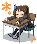  desk genderswap junako kyonko lowres school_uniform sitting suzumiya_haruhi_no_yuuutsu sweatdrop thighhighs 