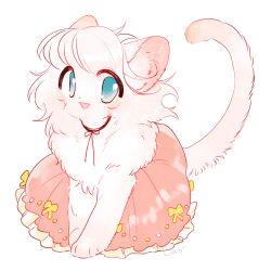  1girl animal_hands blue_eyes body_fur cat_girl cocri commentary_request dress full_body furry furry_female highres looking_at_viewer neck_fur original pink_dress princess_koyuki_(cocri) simple_background solo tail white_background white_fur white_hair 