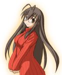  antenna_hair breasts brown_eyes brown_hair glasses kasuga_yukihito large_breasts long_sleeves mahou_sensei_negima mahou_sensei_negima! saotome_haruna solo sweater turtleneck 