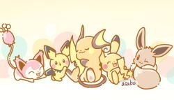  :3 :o :q artist_name asakoline blush brown_fur cat eevee grabbing_own_tail no_humans one_eye_closed orange_fur pichu pikachu pink_fur pokemon pokemon_(creature) pokemon_focus raichu skitty tail tongue tongue_out yellow_fur 