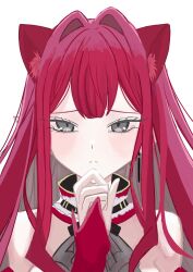  1girl animal_ears baobhan_sith_(fate) baobhan_sith_(first_ascension)_(fate) bare_shoulders cat_ears detached_sleeves expressionless fate/grand_order fate_(series) grey_eyes highres long_hair looking_at_viewer moa_am pointy_ears red_hair solo 