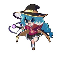  1girl absurdly_long_hair aqua_hair argyle_clothes argyle_sweater black_cape black_hat black_outline black_skirt blue_eyes blush book braid brown_shoes cape casting_spell chibi chibi_only frilled_skirt frills full_body game_asset grey_necktie hat hatsune_miku hatsune_miku_graphy_collection holding holding_book holding_wand kneehighs long_hair long_sleeves looking_at_viewer magic necktie open_mouth outline pleated_skirt red_sweater shaded_face shirt shirt_under_sweater shoes sidelocks skirt smile socks solo standing standing_on_one_leg sweater transparent_background twin_braids v-shaped_eyebrows very_long_hair vocaloid wand white_shirt white_socks witch witch_hat 