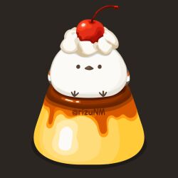 artist_name bird cherry cherry_stem commentary_request cream food food_focus fruit long-tailed_tit no_humans original pudding rizu_(rizunm) simple_background sitting tit_(bird) 