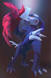  absol claws highres horns mega_absol_z mega_pokemon n29w97zptb67768 no_humans open_mouth pokemon pokemon_(creature) pokemon_focus red_eyes single_wing solo standing wings 