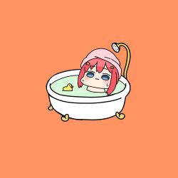  1girl akino_ell bath bathing bathtub blue_eyes brown_background chibi go-toubun_no_hanayome hair_ornament nakano_itsuki nude partially_submerged red_hair rubber_duck shower_head simple_background solo star_(symbol) star_hair_ornament sweat towel towel_on_head water 