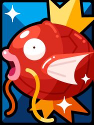  animal_focus black_border blue_background border commentary_request from_side highres lips magikarp no_humans open_mouth pink_lips pokemon pokemon_(creature) pokemon_focus shichi_(7cube_ori) solo thick_lineart 