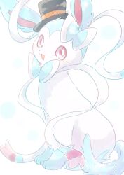  alternate_color blush bright_pupils commentary_request eitm_f hat highres no_humans open_mouth pink_eyes pokemon pokemon_(creature) pokemon_focus shiny_pokemon sitting smile solo sylveon top_hat twitter_username white_pupils 