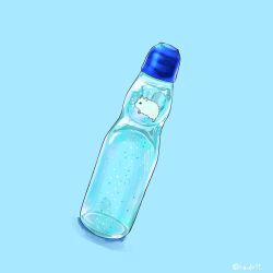  animal animal_focus blue_background bottle commentary_request drink glass_bottle hamster no_humans original simple_background upiupisyo water 