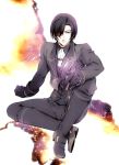  1boy black_hair cravat formal gloves green_eyes heterochromia male nina_(pastime) pants red_eyes shoes sitting solo suit tales_of_(series) tales_of_xillia tales_of_xillia_2 victor_(tales) 