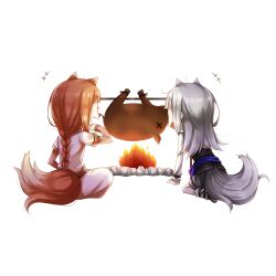  2girls absurdres animal_ears ayakura_juu chibi food game_asset highres holo mother_and_child mother_and_daughter multiple_girls myuri_(spice_and_wolf) non-web_source parent_and_child spice_and_wolf wolf_ears wolf_girl 