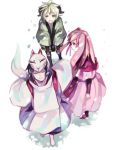  bad_id fox_mask green_hair japanese_clothes kawwa mask original pink_hair purple_hair snow 