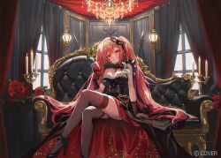  :d alcohol black_choker black_dress black_gloves black_shoes black_thighhighs candlestand chandelier choker commentary_request couch crossed_legs cup dress flower gloves gradient_hair grin high_heels holding holding_cup hololive hololive_dev_is ichijou_ririka indoors long_hair looking_at_viewer multicolored_hair official_art on_couch orange_eyes orange_hair pink_hair red_wine rose shoes sitting sleeveless sleeveless_dress smile swept_bangs thigh-highs ttosom twintails two-sided_dress two-sided_fabric very_long_hair virtual_youtuber wine 
