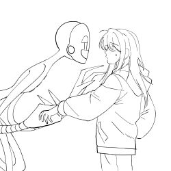  charlotte_emily closed_mouth commentary_request five_nights_at_freddy's highres hood hoodie korean_commentary lineart mask open_mouth small_sweatdrop smile the_puppet_(fnaf) yu_(user_yubyul) 