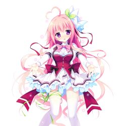  1girl ahoge back_bow black_bow blush bow bowtie breasts buttons dress feet_out_of_frame game_asset green_ribbon hair_ribbon haru_haru_(koikoko) heart heart_ahoge highres juliet_sleeves koi_suru_kokoro_to_mahou_no_kotoba large_breasts large_variant_set leg_ribbon long_hair long_sleeves looking_at_viewer non-web_source nose_blush open_mouth outstretched_arms pink_bow pink_bowtie pink_hair puffy_sleeves red_bow red_vest ribbon self-datamine shiromochi_sakura shirt short_dress simple_background single_hair_intake solo standing star_(symbol) thigh-highs transparent_background variant_set vest violet_eyes white_shirt white_thighhighs zettai_ryouiki 