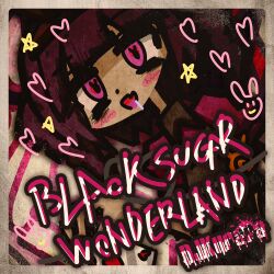  album_cover album_name apron artist_logo artist_name blunt_bangs blush_stickers candy card commentary_request cover djkurara djkurara_various dress drill_hair drooling fang food gothic_lolita grey_apron heart highres holding holding_card j-core jitome kasane_teto kurahlab logo lolita_fashion looking_at_another pink_eyes playing_card purple_dress purple_hair rabbit_in_eyes rabbit_symbol skin_fang star_(symbol) twin_drills vocaloid 