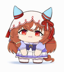  1girl animal_ears brown_hair chibi commentary_request full_body hidori_neko_(scarlet_cat_all) horse_ears horse_girl horse_tail long_hair open_mouth red_eyes school_uniform smile solo still_in_love_(umamusume) tail tracen_school_uniform umamusume veil 