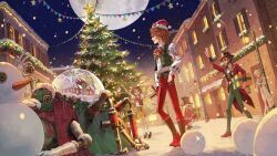  4boys artist_request beard blonde_hair bonbon_(abominable_snowman)_(identity_v) bonbon_(identity_v) bow bowtie box brown_hair button_eyes buttons candy candy_cane carrot christmas christmas_tree commentary_request facial_hair food frederick_kreiburg frederick_kreiburg_(christmas_concerto) gift gift_box green_pants hat hat_bow highres holding holding_box identity_v lamppost louis_(identity_v) marionette matthias_czernin matthias_czernin_(winter_chimes) moon multiple_boys musical_note mustache official_art pants pennant puppet red_bow red_bowtie red_pants robot santa_hat servais_le_roy servais_le_roy_(christmas_magic) snowball snowman star_(sky) star_(symbol) top_hat violetta_(identity_v) violetta_(wintry_wish)_(identity_v) 
